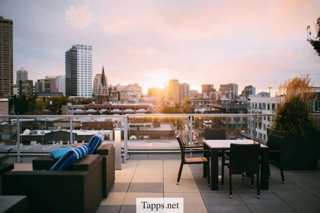 patio set in terrace overlooking city